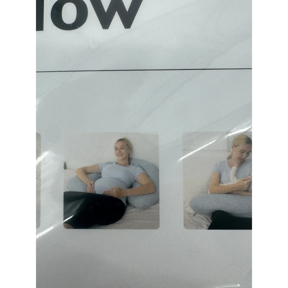 Momcozy Pregnancy Pillow J-Shape Grey Velvet Cover Breathable Maternity Sealed